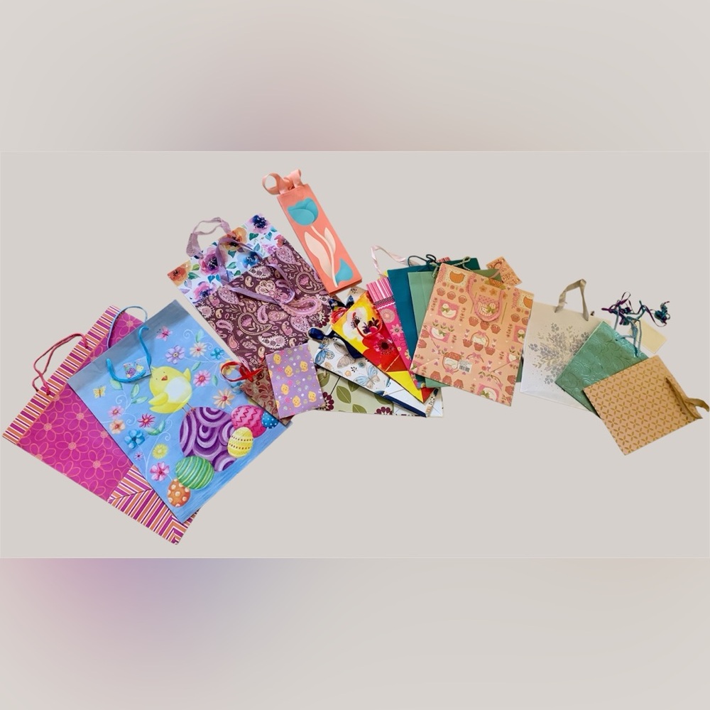 Assorted Gift Bag Set - Spring Floral, Easter & Patterned Designs;  17 XS-XL